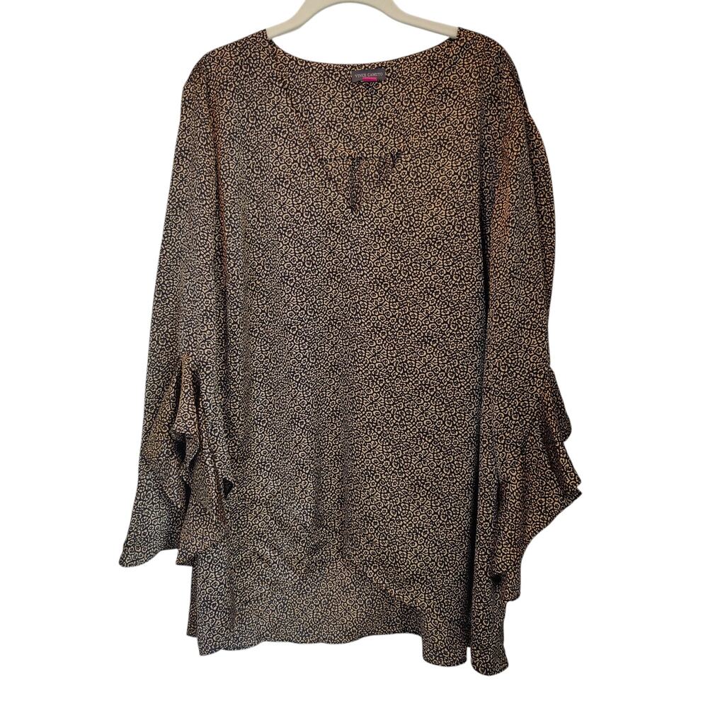 Vince Camuto Plus Sz 3X Leopard Animal Print Ruffle Sleeve Layered Look Blouse